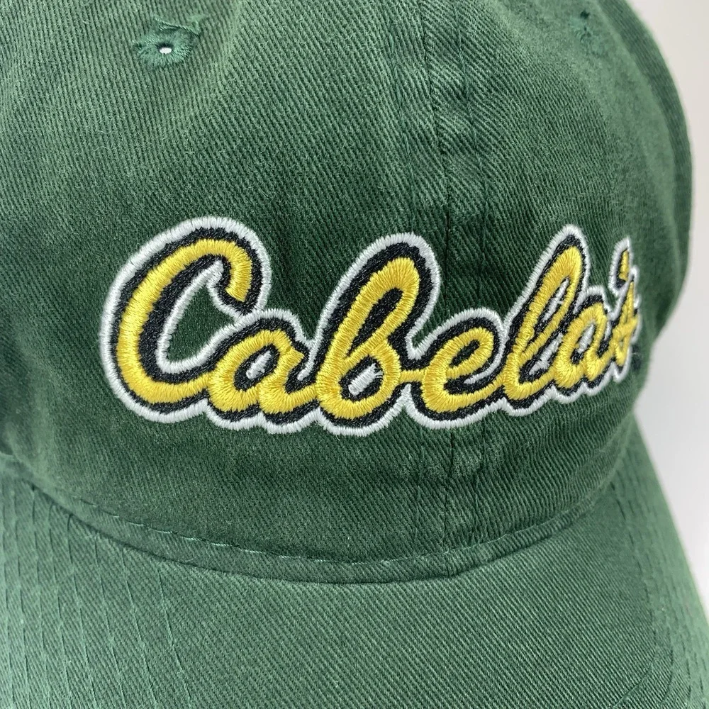 Cabela's Hat Dark Green Yellow Logo Adjustable Strap OSFM Baseball Cap